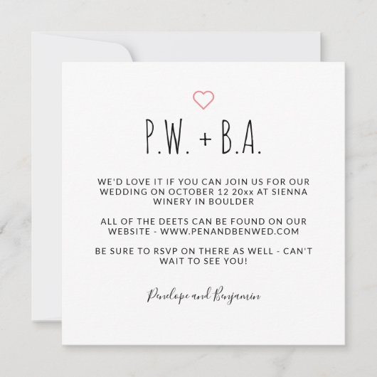 Cute Minimalist Whimsical Black and White Wedding Kaart (Voorkant)