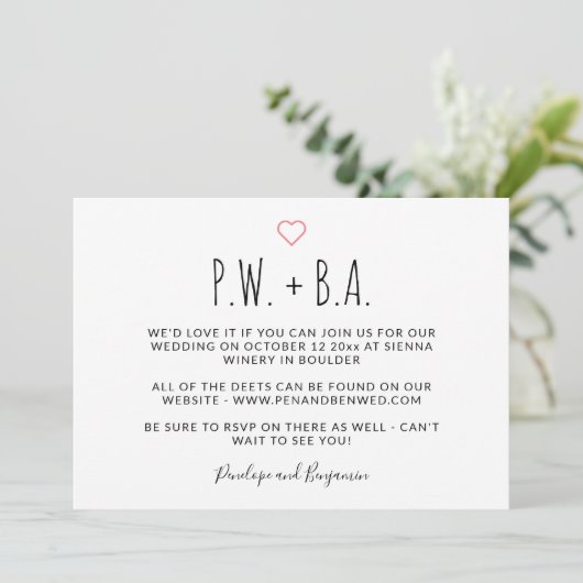 Cute Minimalist Whimsical Typography Heart Wedding Kaart (Staand voorkant)