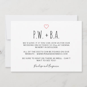 Cute Minimalist Whimsical Typography Heart Wedding Kaart