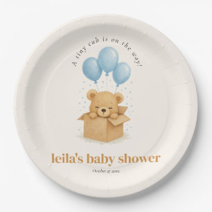 Cute Minimalistische Blauwe Ballon Beer Baby Showe Papieren Bordje