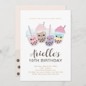 Cute Minimalistische Boba Bubble Milk Tea Uitnodig Kaart (Voorkant / Achterkant)