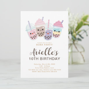 Cute Minimalistische Boba Bubble Milk Tea Uitnodig Kaart