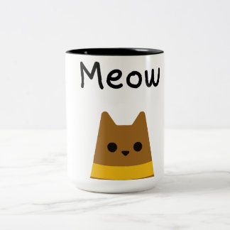 Cute Minimalistische Bruine Kat Meow Tweekleurige Koffiemok