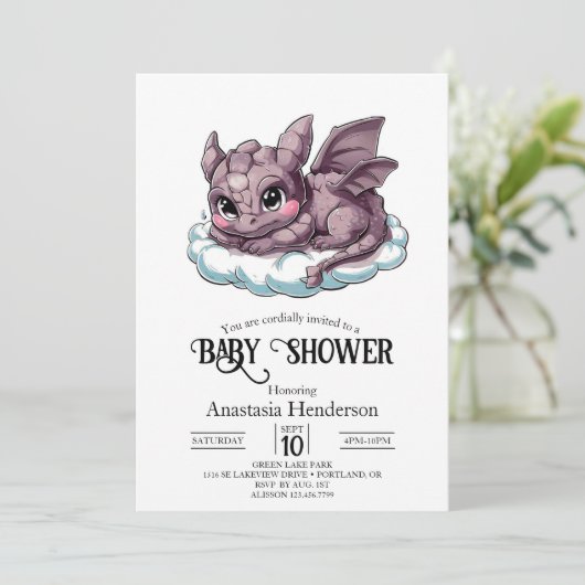 Cute Minimalistische Digitale Draak Babyshower Kaart (Staand voorkant)