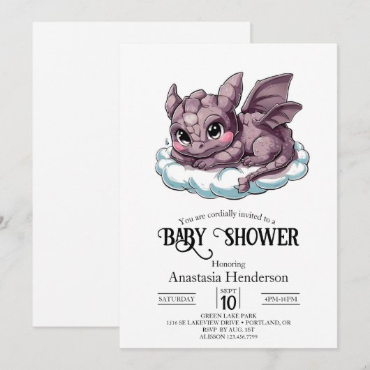 Cute Minimalistische Digitale Draak Babyshower Kaart (Voorkant / Achterkant)