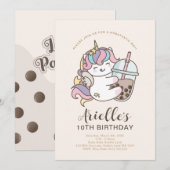 Cute Minimalistische Eenhoring Boba Bubble Melk Th Kaart (Voorkant / Achterkant)