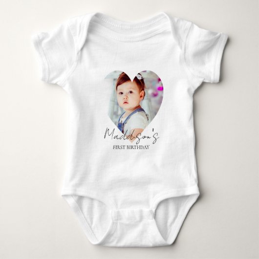 Cute Minimalistische Foto Eerste Verjaardagsfeestj Romper (Voorkant)