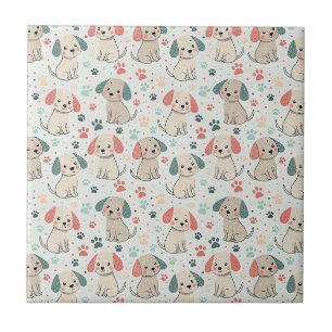 Cute Minimalistische Honden- en Pootafdruk Ontwerp Tegeltje