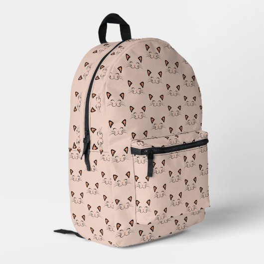 Cute Minimalistische Kawaii Lachende Kat Gezicht P Bedrukte Rugzak (Achterkant Hoek Links)