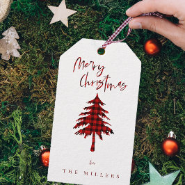 Cute Minimalistische Rode Rutjes Kerstboom Cadeaulabel