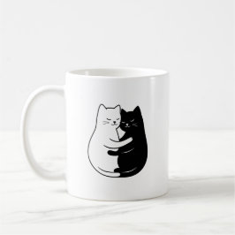 Cute Minimalistische Zwart-Wit Kat Liefde Design Koffiemok