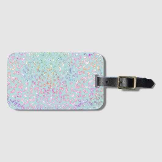 Cute Mint Animal print glitter monogram Bagagelabel (Voorkant (horizontaal))
