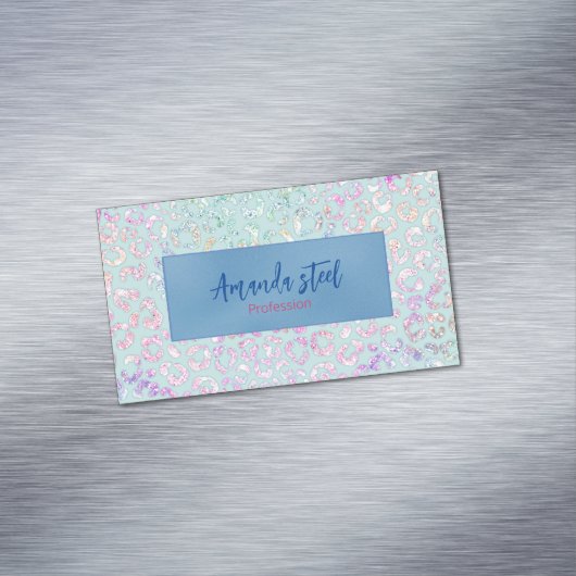 Cute Mint Animal print glitter monogram Magnetisch Visitekaartje (Voorbeeld)