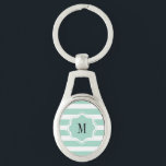 Cute Mint Blue stripe Sleutelhanger<br><div class="desc">Klassieke munt blauw horizontaal stripe patroon. Pas met uw initiaal aan voor een aangepast ontwerp.</div>