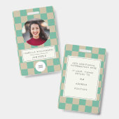 Cute Mint Checkerboard Employee Photo ID Badge (Voor- en achterkant)