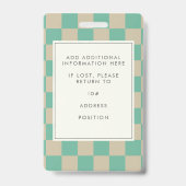 Cute Mint Checkerboard Employee Photo ID Badge (Achterkant)