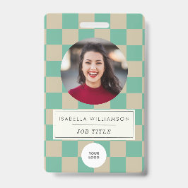 Cute Mint Checkerboard Employee Photo ID Badge