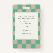 Cute Mint Checkerboard Employee Photo ID Badge (Achterkant)