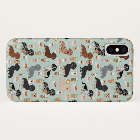 Cute Mint Dachshunds- en Koffiepatroon Case-Mate iPhone Case (Achterkant (horizontaal))
