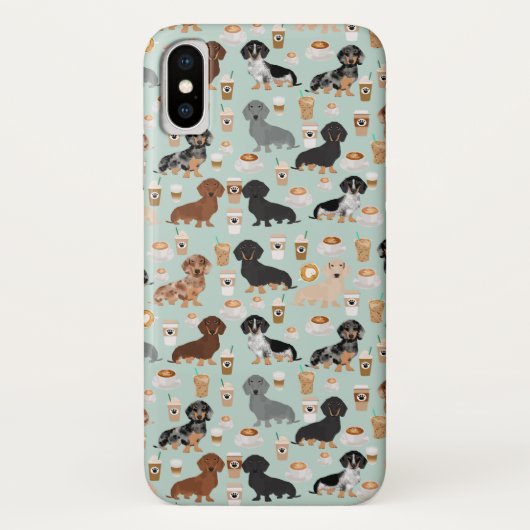 Cute Mint Dachshunds- en Koffiepatroon Case-Mate iPhone Case (Achterkant)