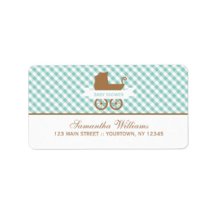 Cute Mint Gingham Pattern and Baby Carriage Etiket