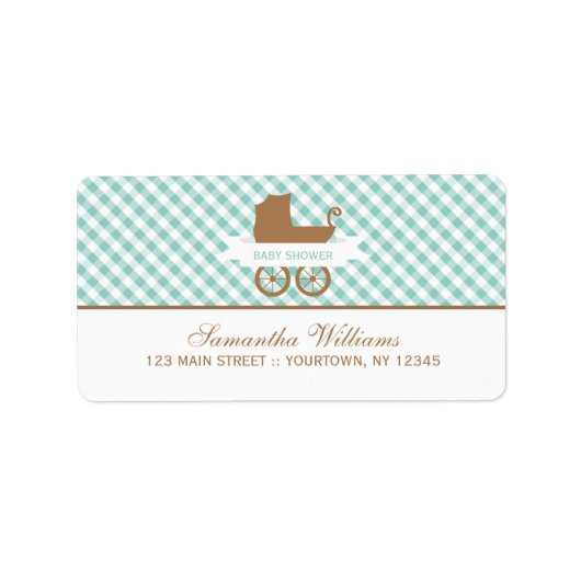 Cute Mint Gingham Pattern and Baby Carriage Etiket (Voorkant)