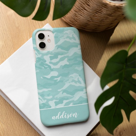 Cute Mint Green Camo Personalized Case-Mate iPhone Case