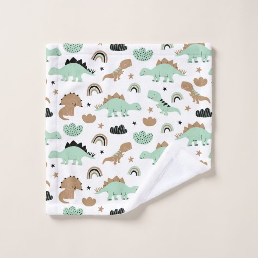 Cute Mint Green Dinosaur Pattern Bad Handdoek (Wasdoekje)