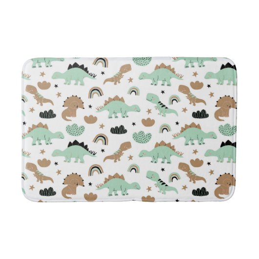 Cute Mint Green Dinosaur Pattern Badmat (Voorkant)