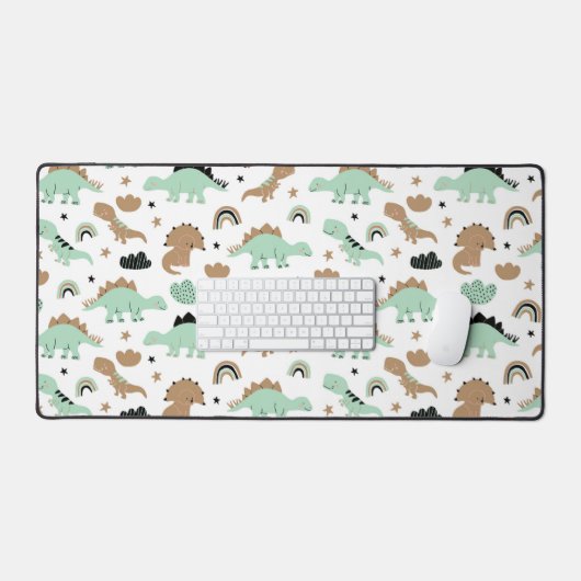 Cute Mint Green Dinosaur Pattern Bureaumat (Keyboard & Muis)