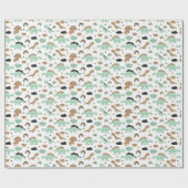Cute Mint Green Dinosaur Pattern Cadeaupapier (Vlak)