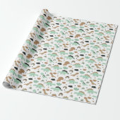 Cute Mint Green Dinosaur Pattern Cadeaupapier (Uitgerold)