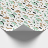 Cute Mint Green Dinosaur Pattern Cadeaupapier (Hoek)