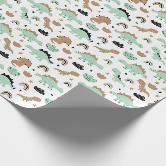 Cute Mint Green Dinosaur Pattern Cadeaupapier (Hoek)