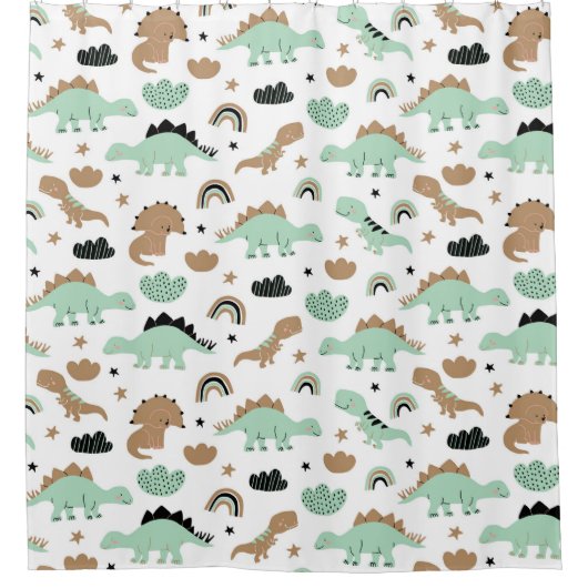 Cute Mint Green Dinosaur Pattern Douchegordijn (Voorkant)