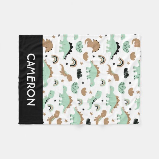Cute Mint Green Dinosaur Pattern Fleece Deken (Voorkant (Horizontaal))