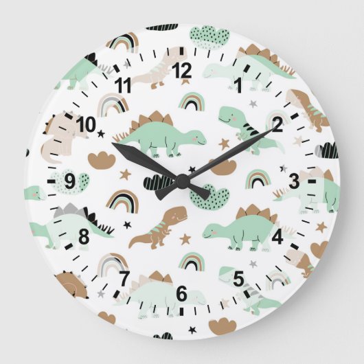Cute Mint Green Dinosaur Pattern Grote Klok (Voorkant)