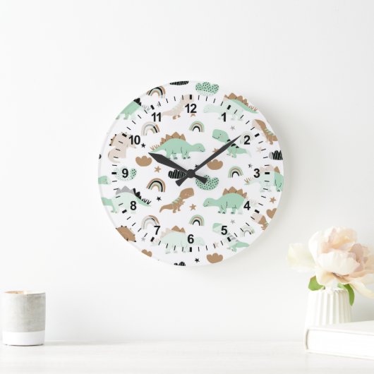 Cute Mint Green Dinosaur Pattern Grote Klok (Huis)