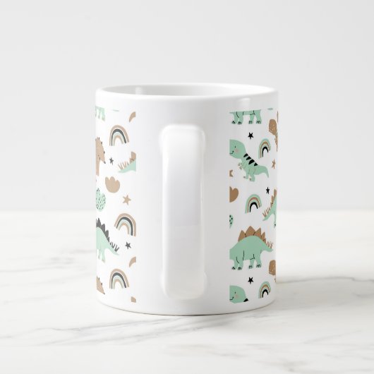 Cute Mint Green Dinosaur Pattern Grote Koffiekop (Achterkant)