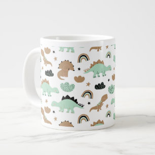 Cute Mint Green Dinosaur Pattern Grote Koffiekop
