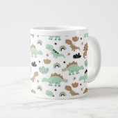 Cute Mint Green Dinosaur Pattern Grote Koffiekop (Voorkant rechts)
