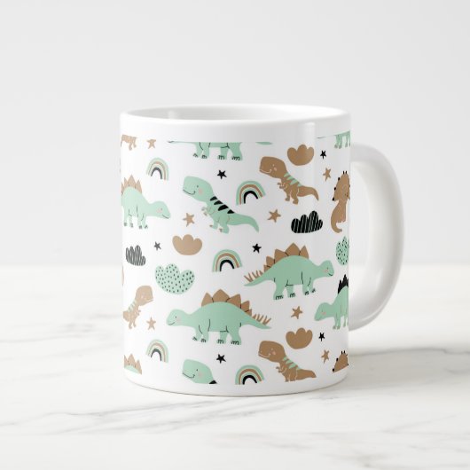 Cute Mint Green Dinosaur Pattern Grote Koffiekop (Voorkant rechts)