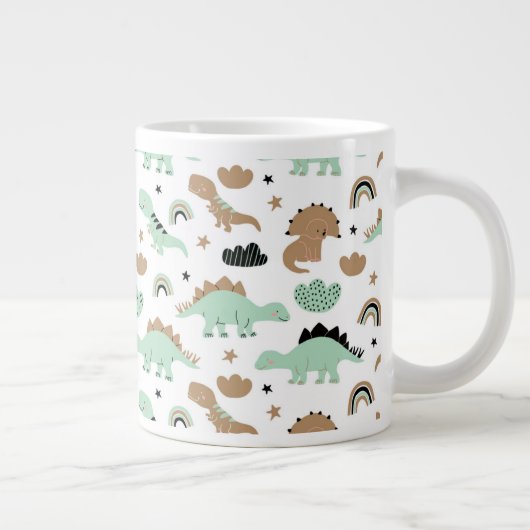 Cute Mint Green Dinosaur Pattern Grote Koffiekop (Rechts)