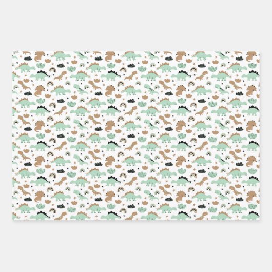 Cute Mint Green Dinosaur Pattern Inpakpapier Vel (Voorkant 2)