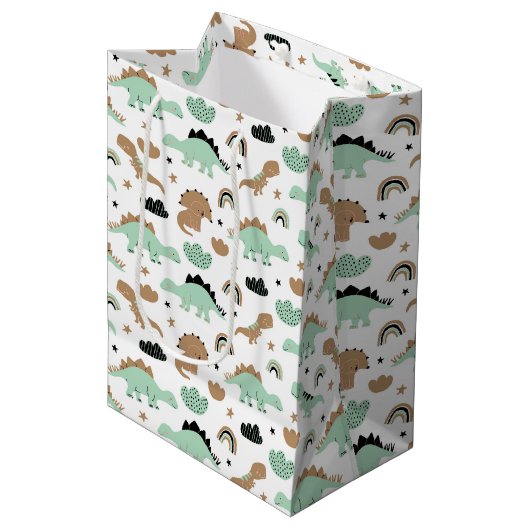 Cute Mint Green Dinosaur Pattern Medium Cadeauzakje (Voorkant Gekanteld)