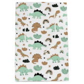 Cute Mint Green Dinosaur Pattern Medium Cadeauzakje (Voorkant)