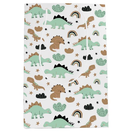 Cute Mint Green Dinosaur Pattern Medium Cadeauzakje (Voorkant)