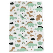 Cute Mint Green Dinosaur Pattern Medium Cadeauzakje (Achterkant)