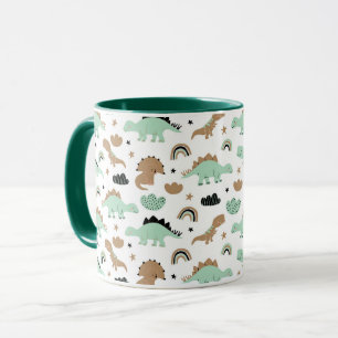 Cute Mint Green Dinosaur Pattern Mok