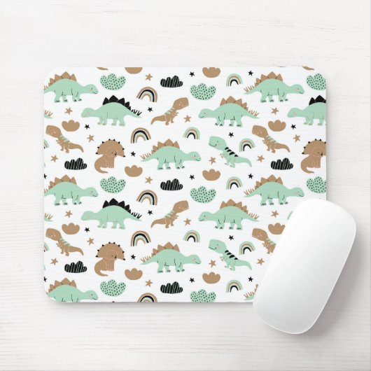 Cute Mint Green Dinosaur Pattern Muismat (Met muis)